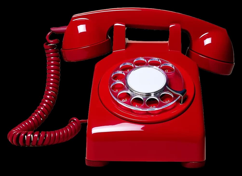 A red desk telephone